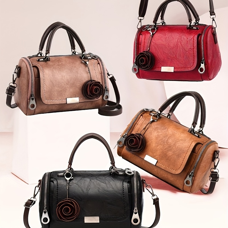 Sac à main en cuir PU avec pendentif fleur - Marron - Bandoulière