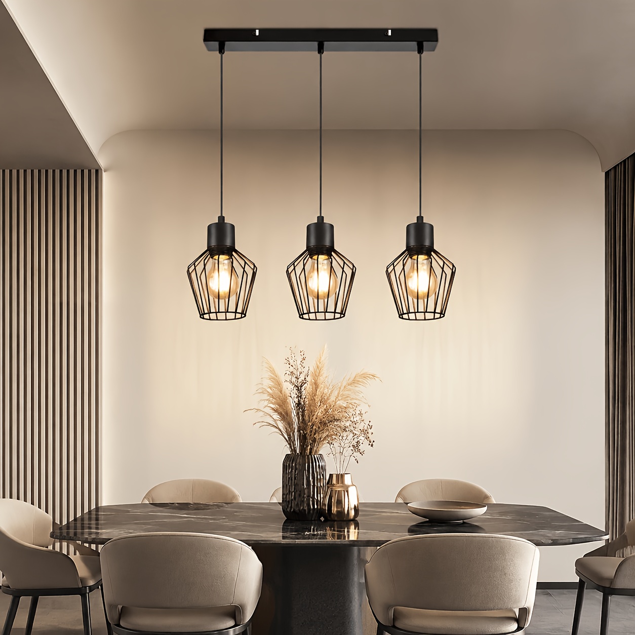 Image of 3 Pendant Lights, Lights, Black E27 Lamp Head, Dining Room Pendant Lights, Dining Table Kitchen Lights, Industrial Style Led Lights, Suitable For Corridors, Bedrooms, Living Rooms, Cafes, Not Included