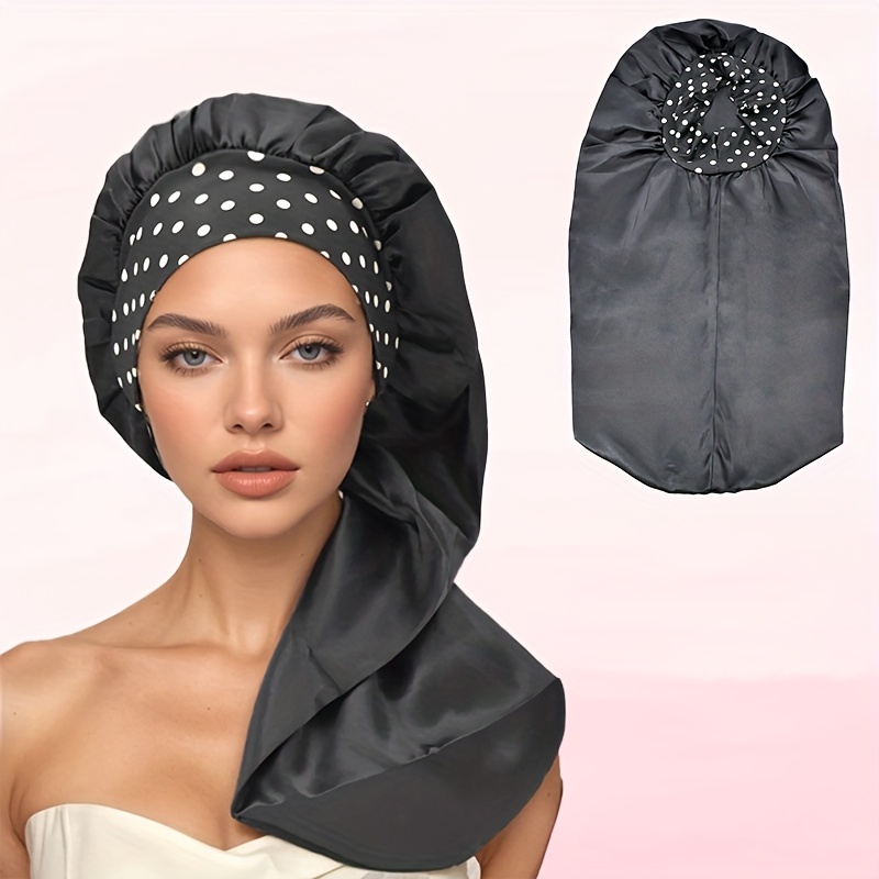 1pc Long Bonnet Satin Sleep Bonnet For Curly Hair, Bonnet With Design, Long Dreadlocks And Braids Hair Bonnets For Hair Care.(dot Patterns)