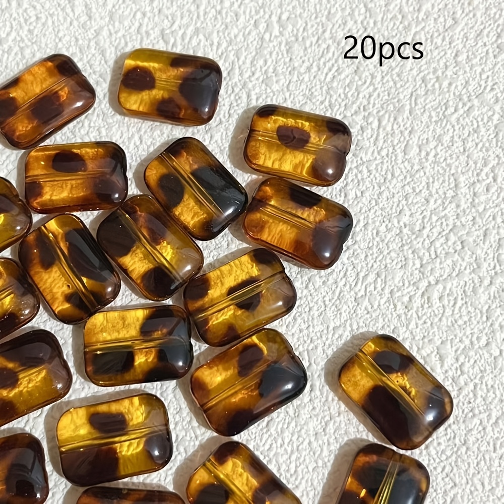TEMU 20 perles brillantes ambrées à imprimé léopard 20*14mm, accessoires de fabrication de bijoux DIY, perles artisanales rectangulaires pour bijoux