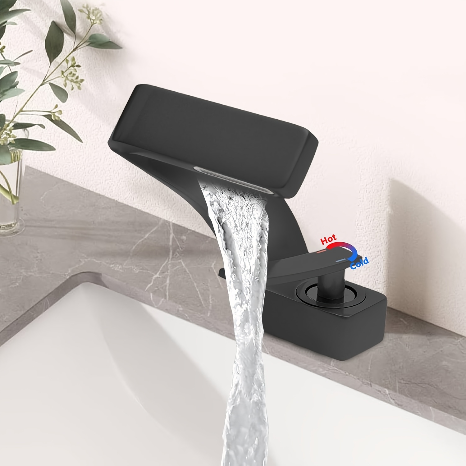Modern Single-hole Bathroom Faucet With Waterfall Spout - Hot/cold Mixer Tap Suitable For Vanity Sink, Valve & Painted, Installation With Hardware/ Included For Washbasin (european G3/8 Connector)