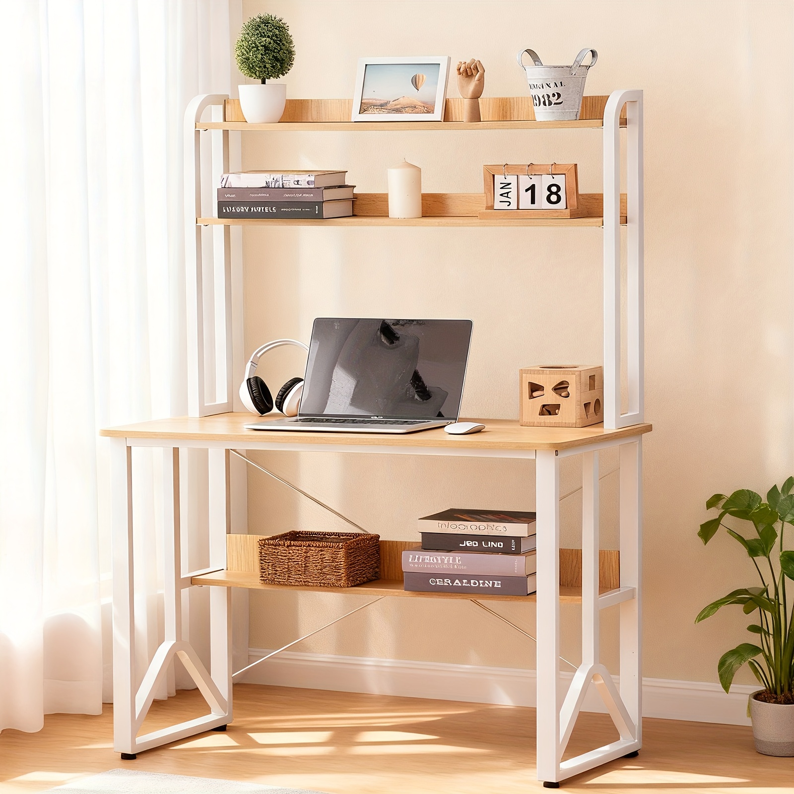 TEMU Contemporary Desk Measuring 100x50cm, Featuring Dual-layer Shelves To Prevent Falls And A Y-shaped Sturdy Frame, Designed For Students With A