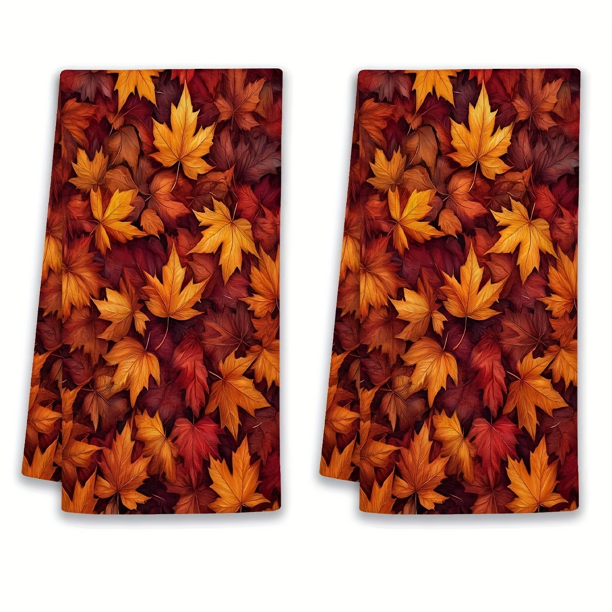 TEMU 2pcs Autumn Maple Leaf Kitchen Towel Set, 18x26in - Absorbent Polyester Tea Towels With Vibrant Design, Farmhouse, & Bathroom Decor, Decor |