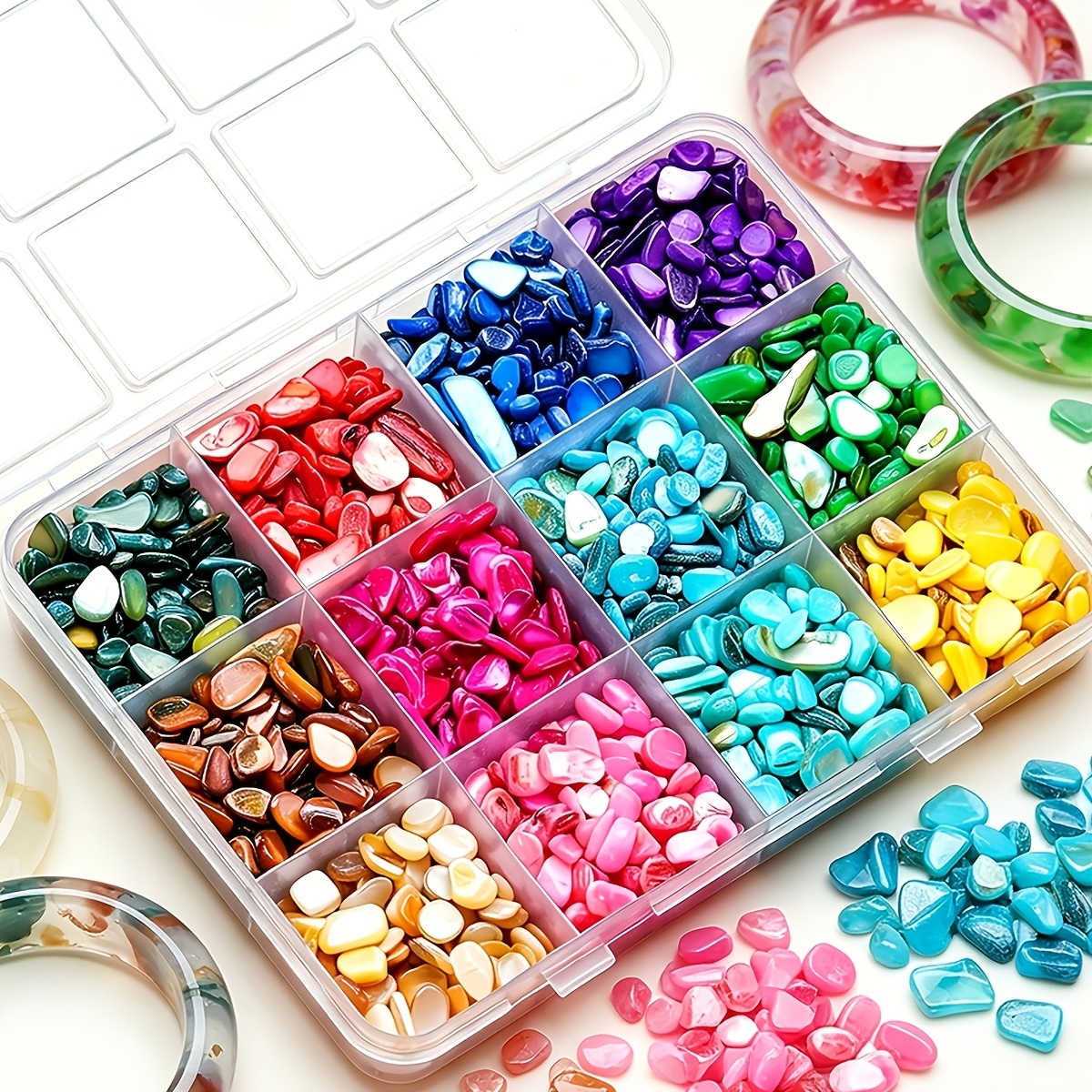 TEMU 12 Irregular Colored Pebbles In 12 Different Colors, Designed For Summer Ocean-themed Resin Art Crafts. Perfect For Projects, Ornaments, And