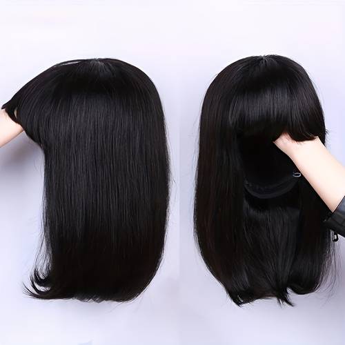 parrucche in pelo liscio con , naturale, da indossare, parrucche in pelo completo a macchina per donne, 8-30 pollici, densità 250