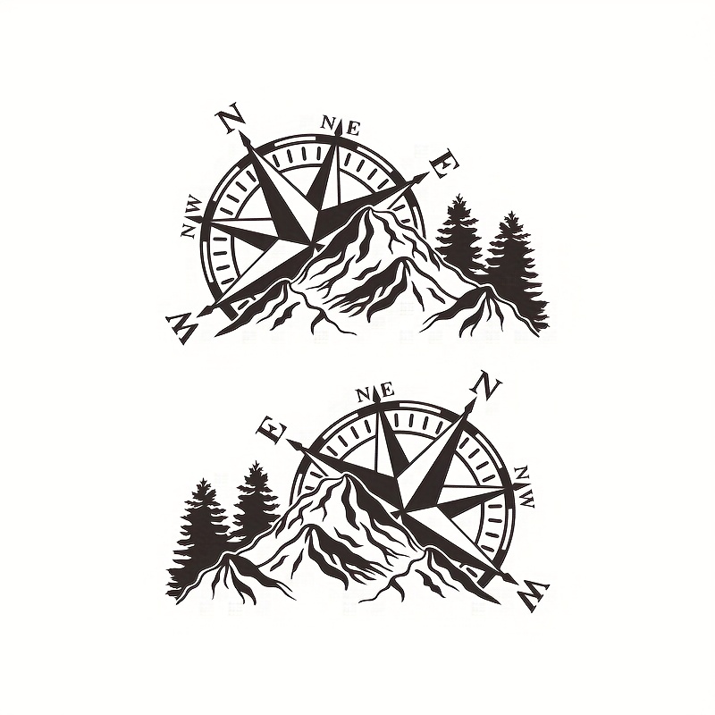 Image of 2pcs Of Compass Vinyl Decals, Waterproof Travel Adventure Style Stickers, Suitable For Off-road Vehicles, Rvs, And Caravans, Go Where , Camping