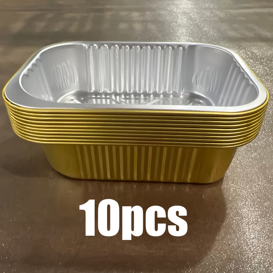 Image of 10pcs 475ml/16oz Heavy-duty Aluminum Foil Trays For Air Fryer - Rectangular Tin Paper Boxes For Home Baking, Camping, Parties & Birthday Decorations, Air Fryer Accessories