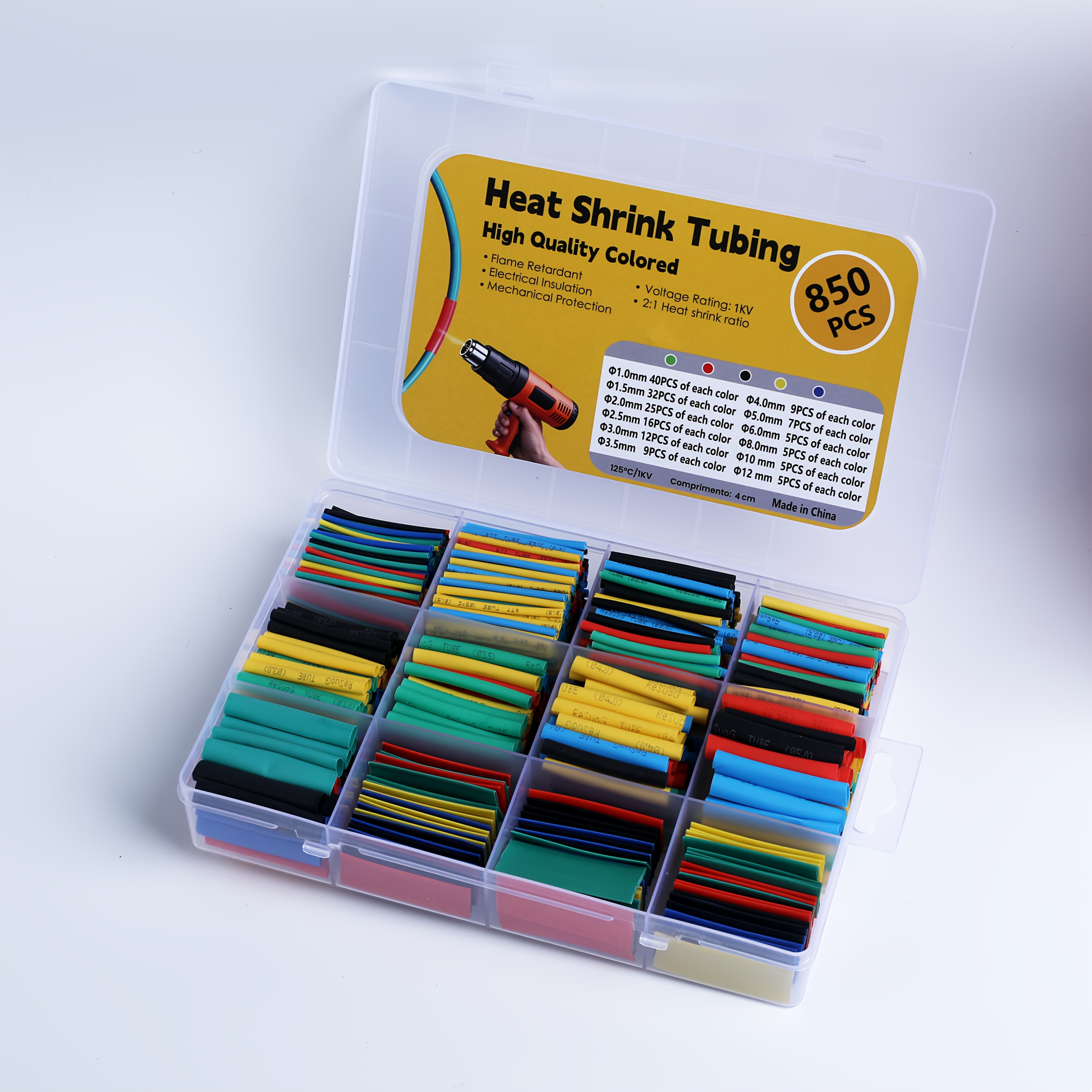 TEMU 850pcs Mixed Set Heat Shrink Tubing | Cable Insulation Protector For Home And Outdoor Use Appliances, Durableolefin Material, Multiple Sizes,