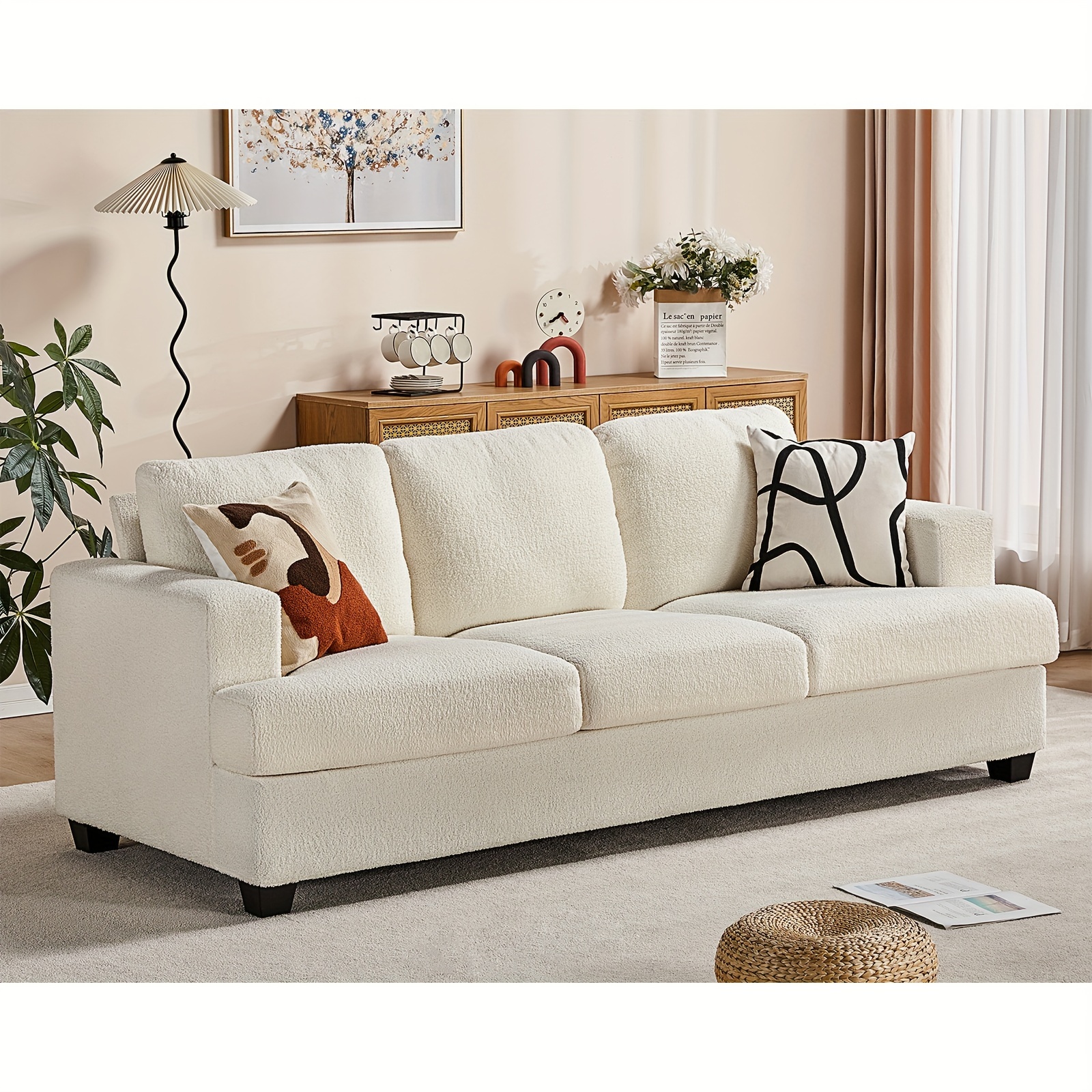 

89 Inch Modern 3-seater Couch, Extra Deep Seats For Comfort, Ideal For Living Room Or Apartment Lounge, Upholstered In White Bouclé