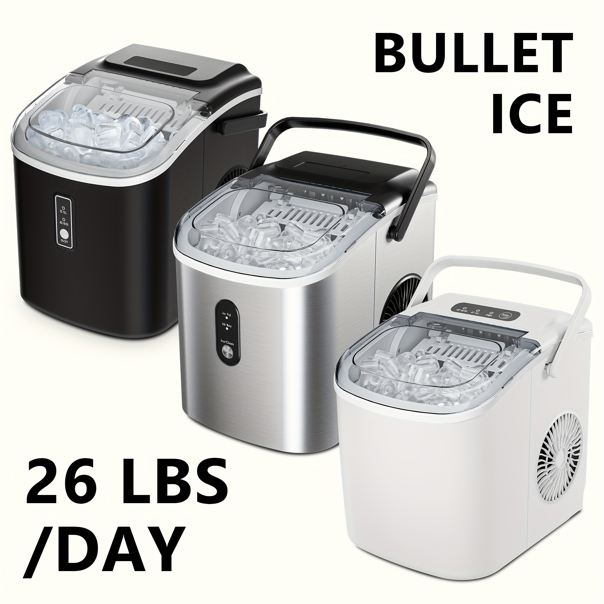 

Portable Countertop Ice , Produces 26lbs Of Ice In 24 , 9 Bullet-shaped In , Features Cleaning - For .