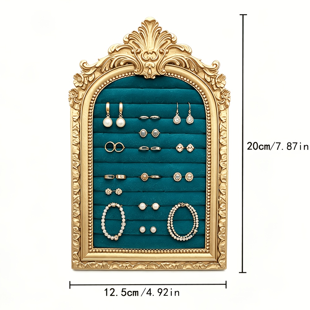 TEMU Présentoir à bijoux avec cadre sculpté vintage de style européen, support mural vertical pour boucles d'oreilles et clous d'oreille en flanelle,
