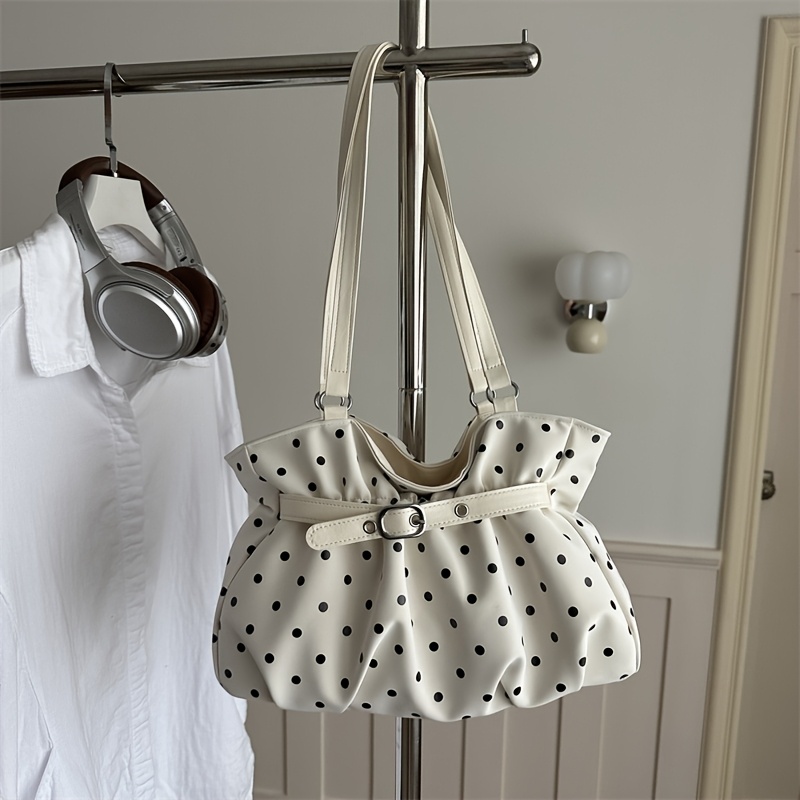 TEMU Women's Crossbody Bag, Relaxed Pleated Polka Dot Shoulder Bag, New Fashionable Large-capacity Stylish Handbag, Simple And Lightweight Underarm