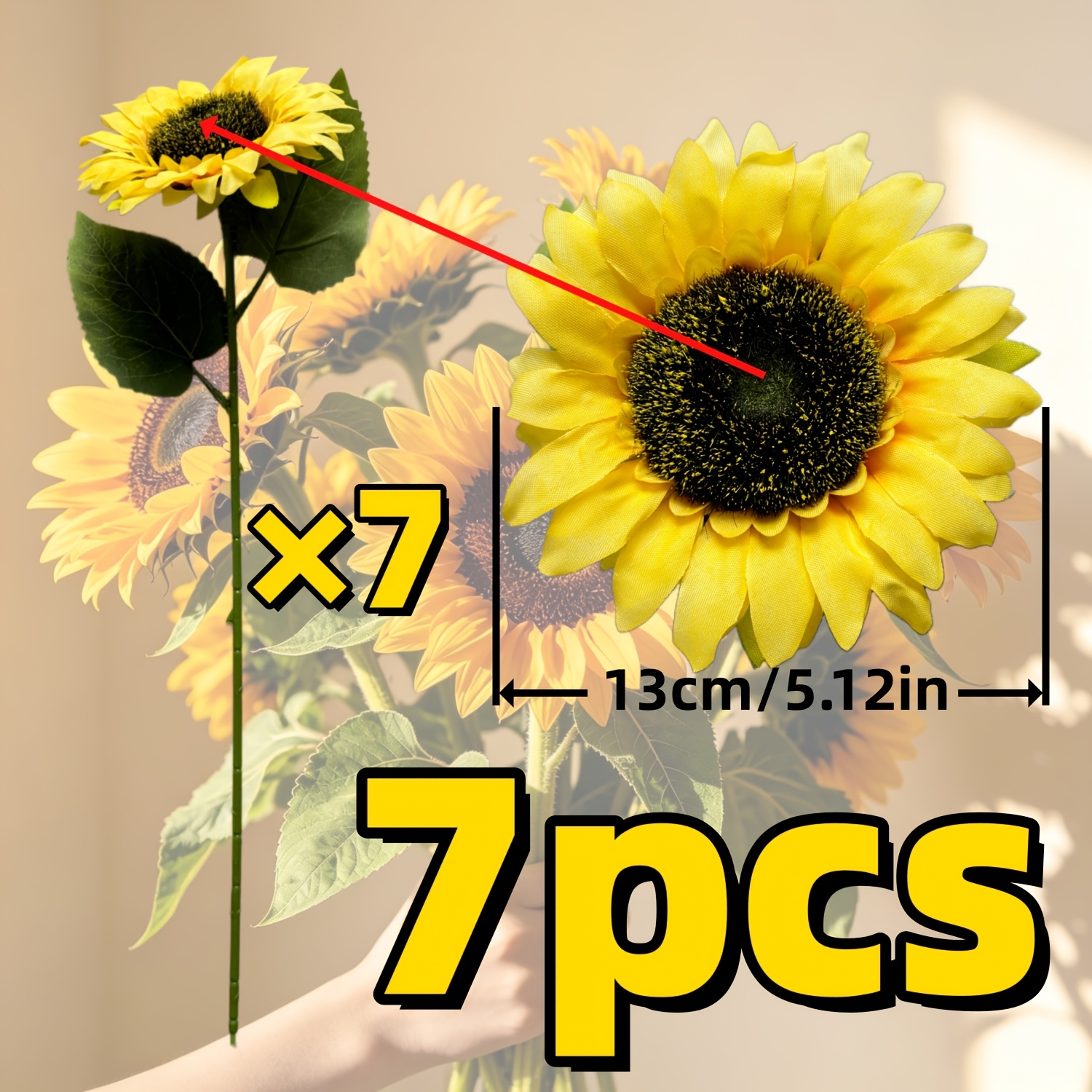 TEMU 7-stem Artificial Sunflowers - Home Decor - Holiday Decoration - Photography Props - Faux Flowers - Autumn Decor - Fall Artificial Flowers -