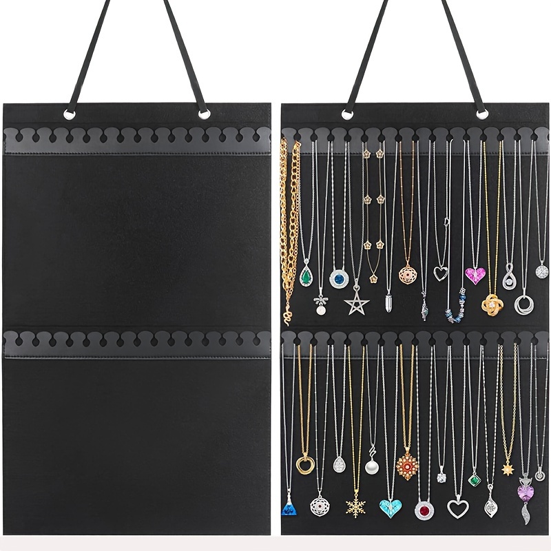 

Large Felt Jewelry Organizer - Wall-mounted Hanging Storage For Necklaces, Bracelets & Anklets - Black, 22.5x14" Display Hanger For Closet And Door