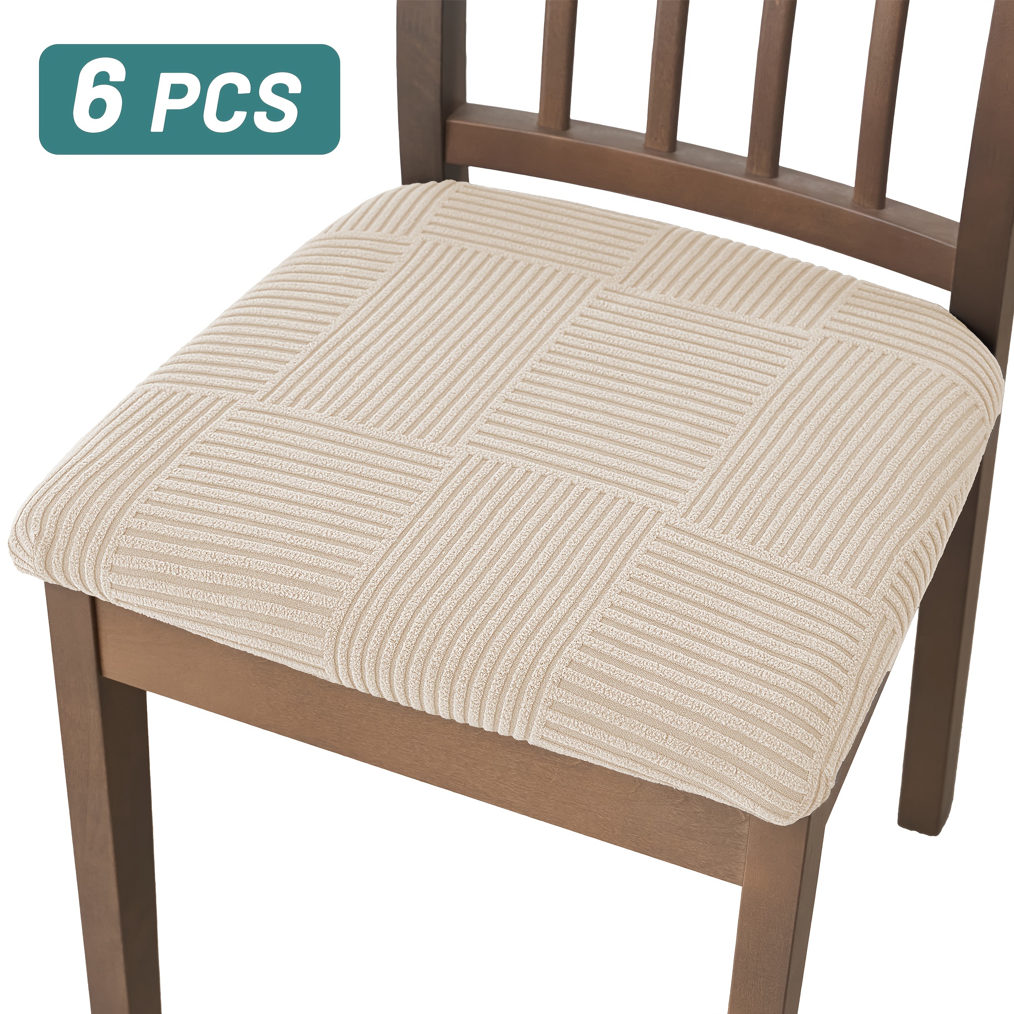 TEMU Lot de 4/6 housses de coussin extensibles pour chaise de salle à manger, à motif de rayures et verticales, housses de chaise de style moderne,