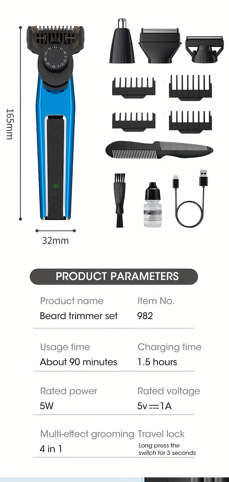 beard trimmer for men 3 in 1 hair clippers for men kit nose hair trimmer micro shaver mens grooming kit cordless electric hair trimmer led display Product details 3