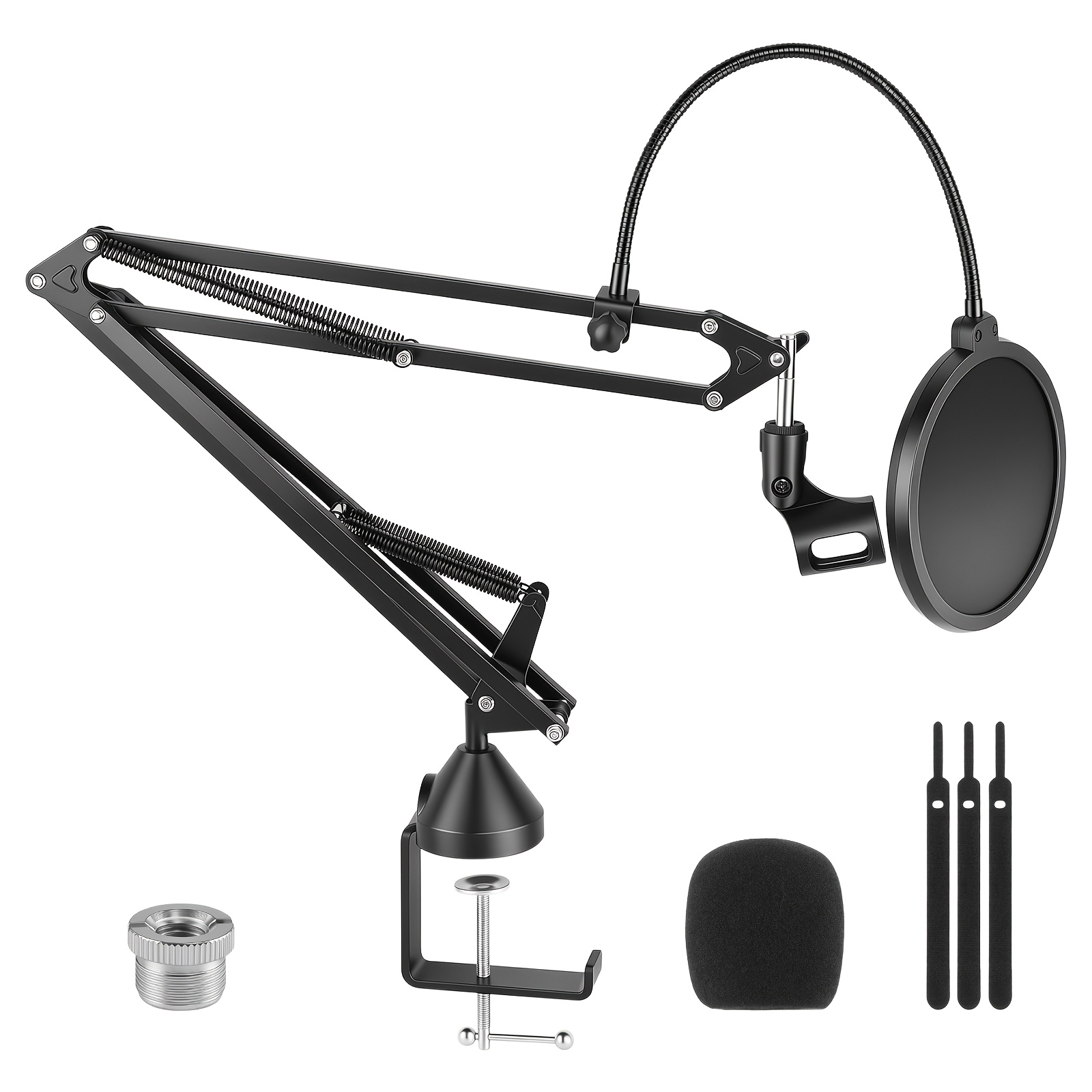 Image of Microphone Stand With Double-layer Pop Filter And Microphone Cap, Load Capacity 2kg, Long-reach Rotatable Movable Boom Stand