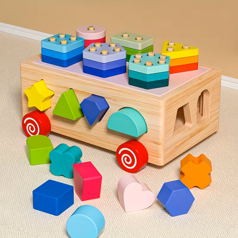 early education multifunctional toy car geometric toys for boys and tractor colorful stacking column intelligence box shape matching and classification cultivating babys cognitive exercising hand coordination Product details 1