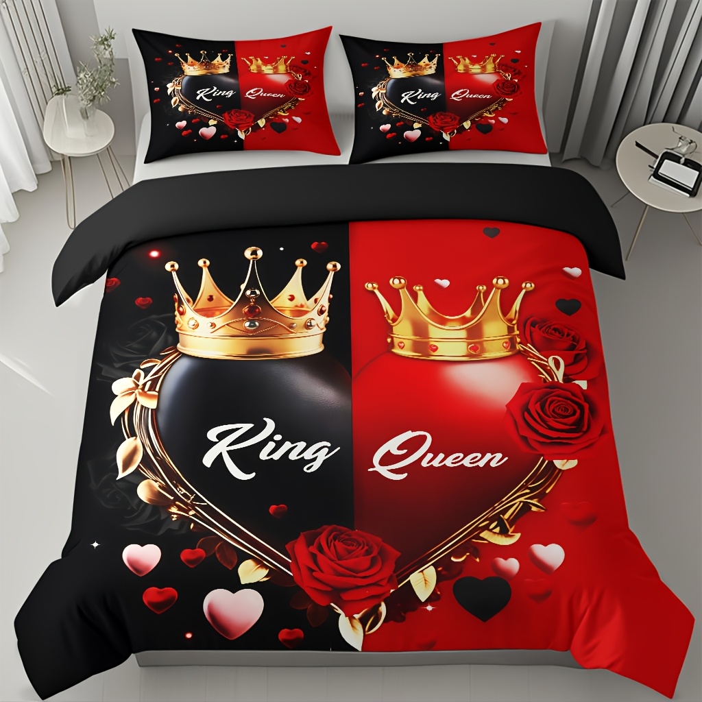 3pcs comfortable   theme bedding set soft high definition   cozy romantic black and red   gift   use machine washable 1 duvet cover 2 pillowcases no filling Product details 6