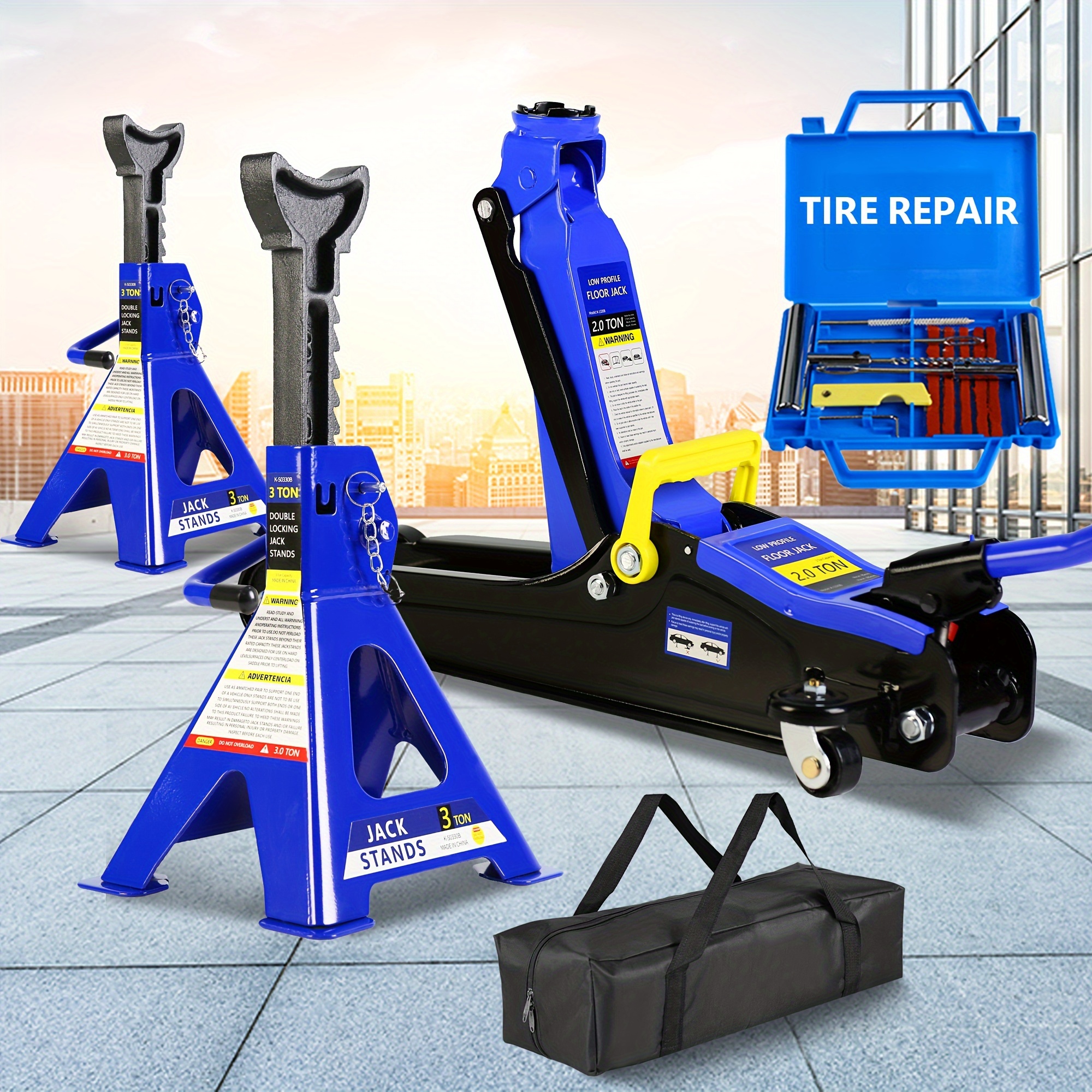 TEMU Floor Jack, Low Profile Floor Jack, 3t Jack Stand Tire Repair Kit Heavy Duty Steel Racing Floor Jack With Single Piston Pump, Floor Jack Lifting Range 3.3"-15.2"
