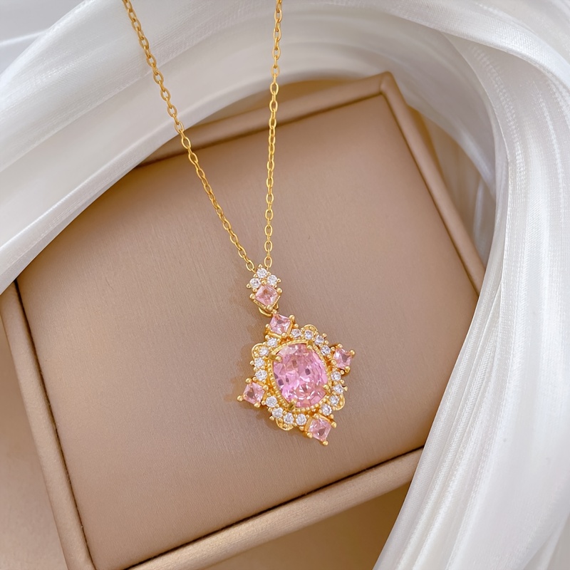 Geometric Diamond-Encrusted Necklace — 18K Gold Plated