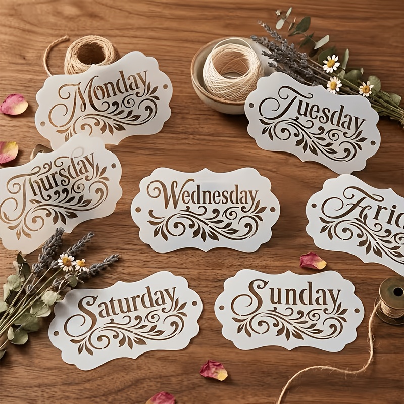 TEMU Set da 7 pz Stencil per Lettere di Calligrafia Riutilizzabili con Eleganti Modelli e a - Alfabeto - Adatti per Scrapbooking, Journaling, Agende,