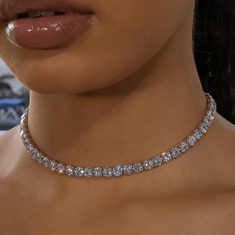 TEMU A Fashionable Sparkling Rhinestone Decorated Tennis Collar Necklace, Perfect For Formal Occasions. This Unique Street Accessory Is Designed For