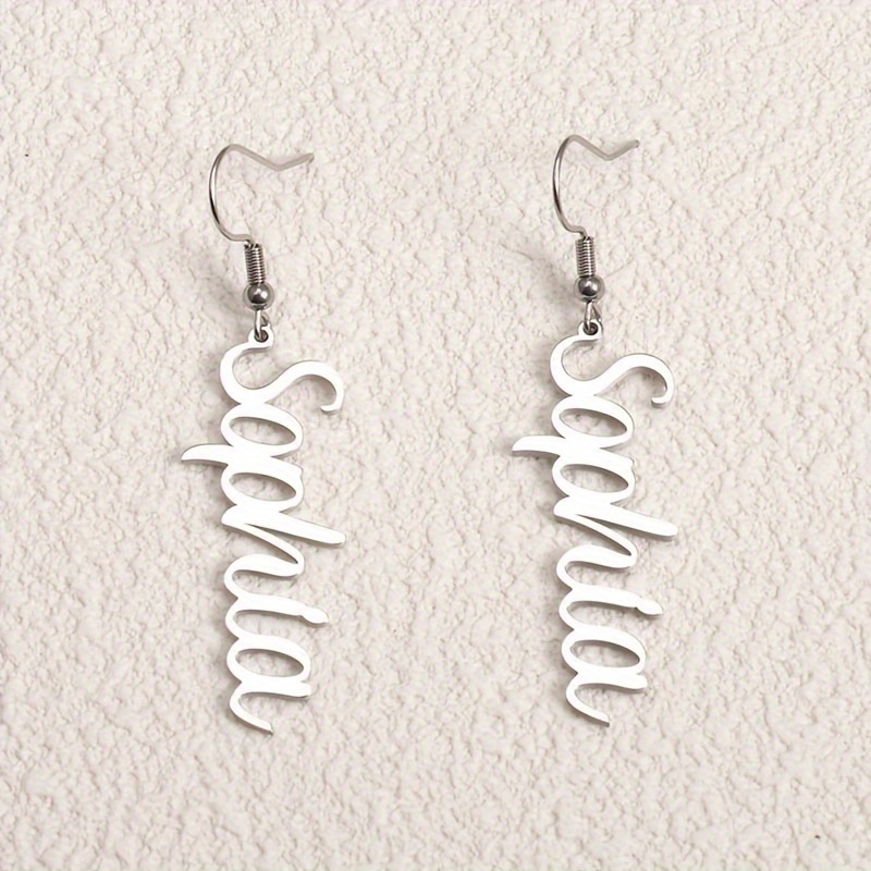 TEMU Customized Name Earrings, Personalized Handwritten Name Hoop Earrings, 304 Stainless Steel Letter Jewelry, Mother's Day Gift