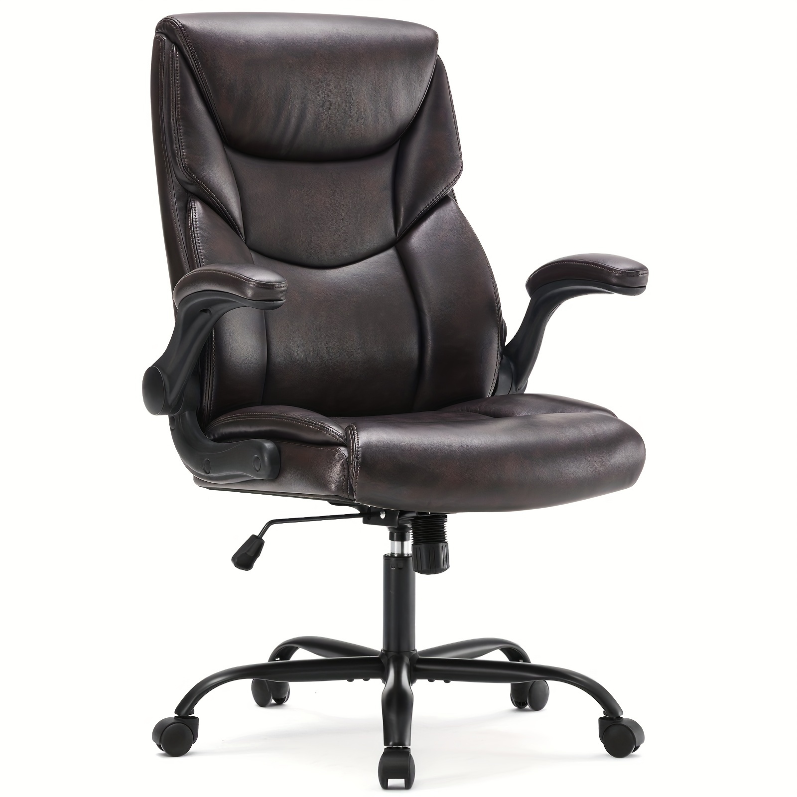 

Swing Up Arms Pu Leather Office Chair, Rocking Function Ergonomic Adjustable Seat Lumbar Support, Working Chair, Thickened Seat Cushion