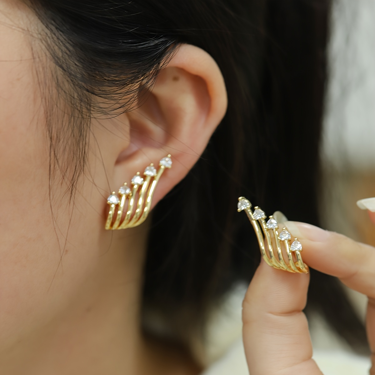 Sparkling CZ Angel Wing Stud Earrings, Copper Plated for Parties & Festivals