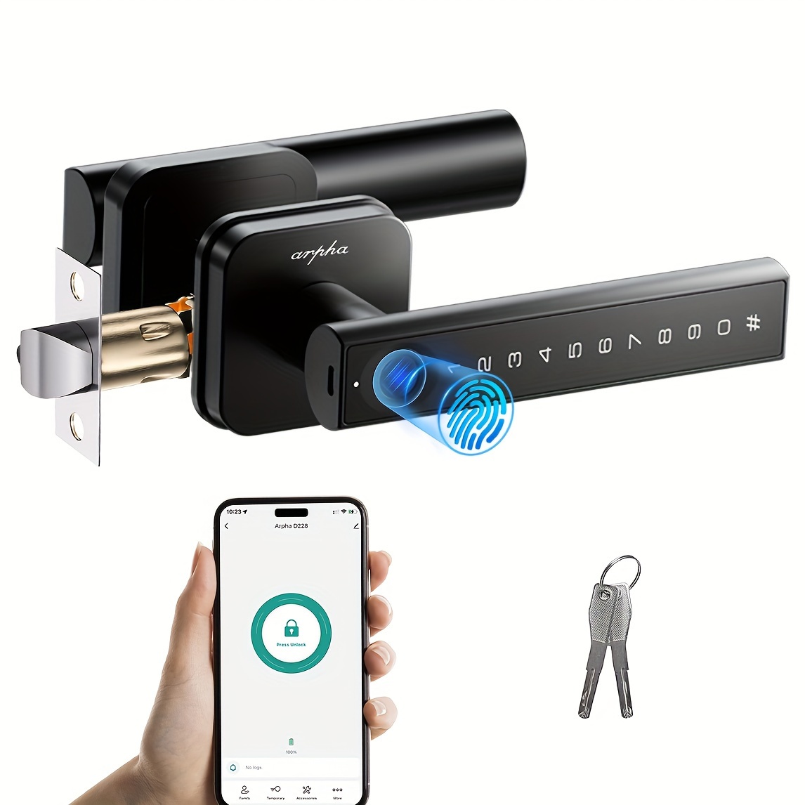 

Smart Door Knob, Smart Door Knob With App Control, Biometric , Keypad Entry, Time Anti-peeping Password, Code Door Lock, Backup Key, Security, Battery Powered And Type-c Emergency Porteasy,