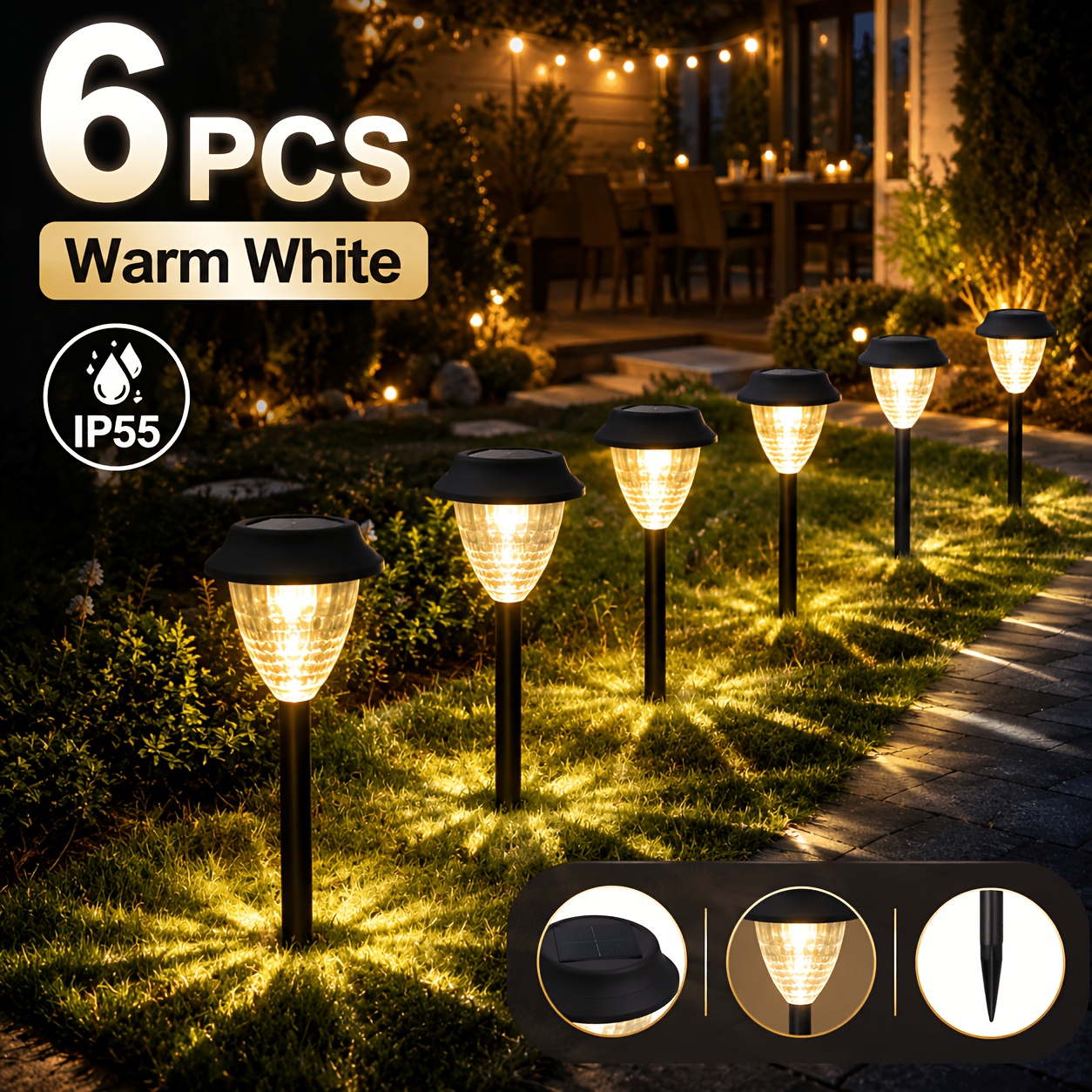 TEMU Lampe de cour solaire avec lumière et ombre pour la décoration extérieure, avec de lumière chaude et disponibles, convient , , l'aménagement de