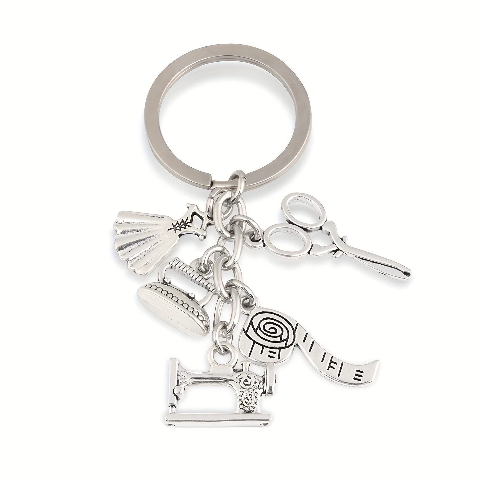 

Crafters' , Chic Sewing Machine Keychain With Tape Measure & Scissors - Alloy, Round Shape - Perfect Gift For Women, Crafting