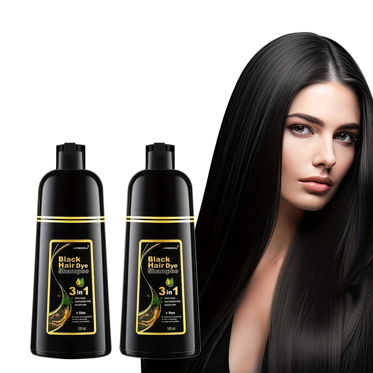 Image of Meidu 2pcs Black Hair Color Shampoo For Gray Hair, Instant Hair Dye Shampoo, Hair Coloring In Minutes, Natural And Long-, Hair Dye Shampoo For Men And Women, 500ml*2