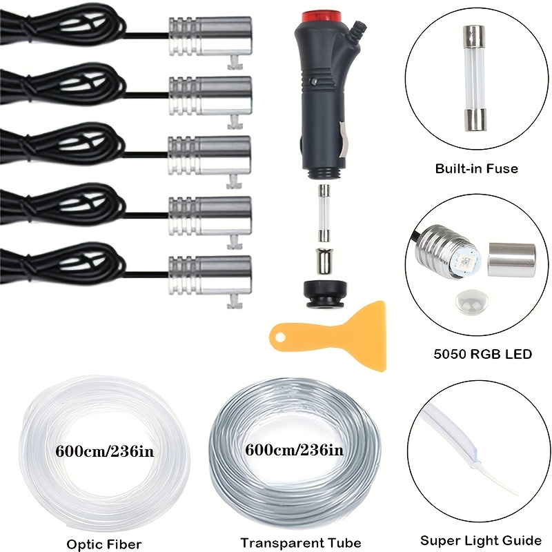 TEMU 236 Inches Rgb Car Interior Led Strip Lights Kit With 16 Million Colors, Fiber Optic Ambient Lighting, And Neon , Without Battery