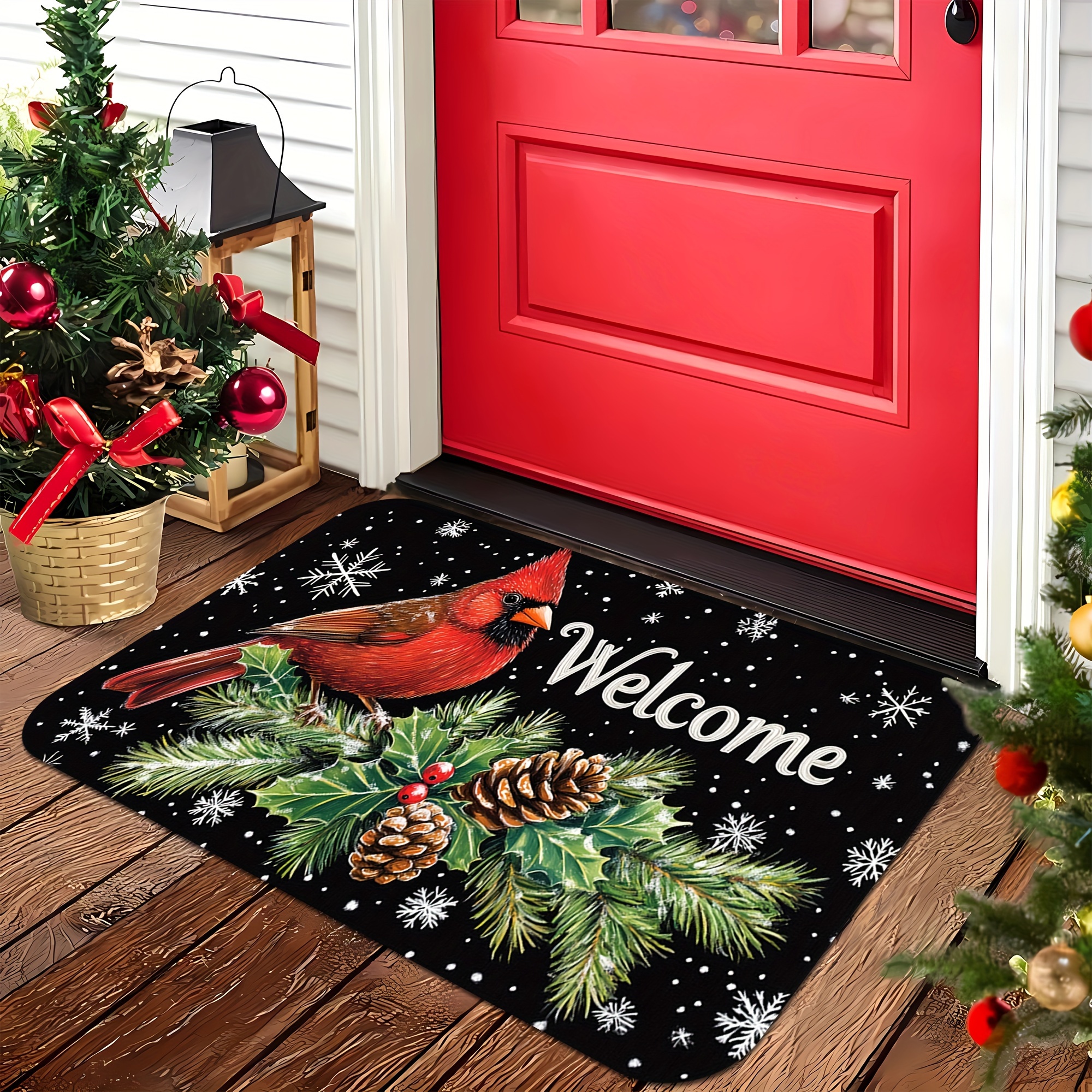 

Christmas With Red Design - Non-slip, Easy Clean, Stain Resistant, Machine Washable Flannel Rug - Bathroom, Living Room, Bedroom, Kitchen, Office, And Decor