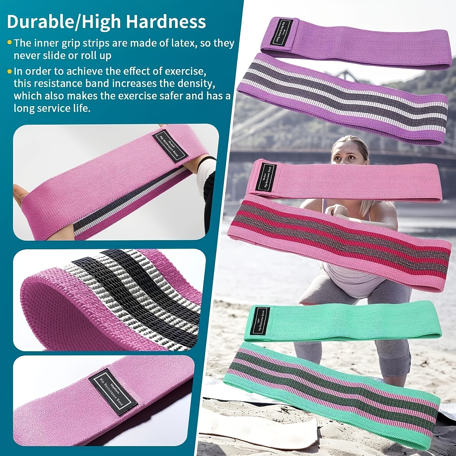 TEMU Bandes de Résistance pour Jambes et Fessiers, Bandes d'Exercice en Tissu pour Yoga, Pilates, Rééducation, Fitness et Entraînement à Domicile,