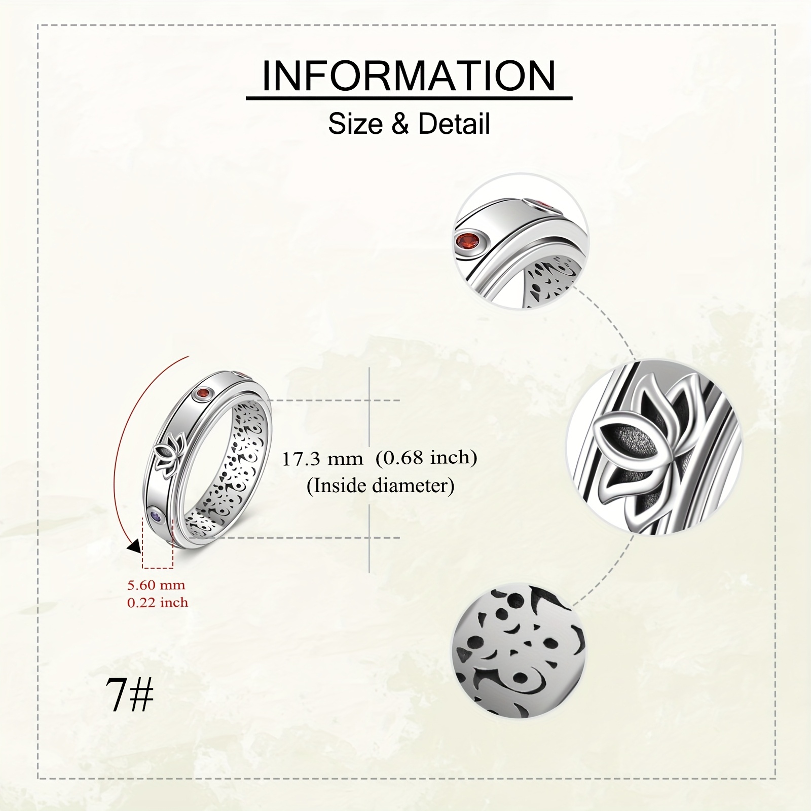 Fidget Ring 925 Sterling Silver Lotus Chakra Spinner Ring