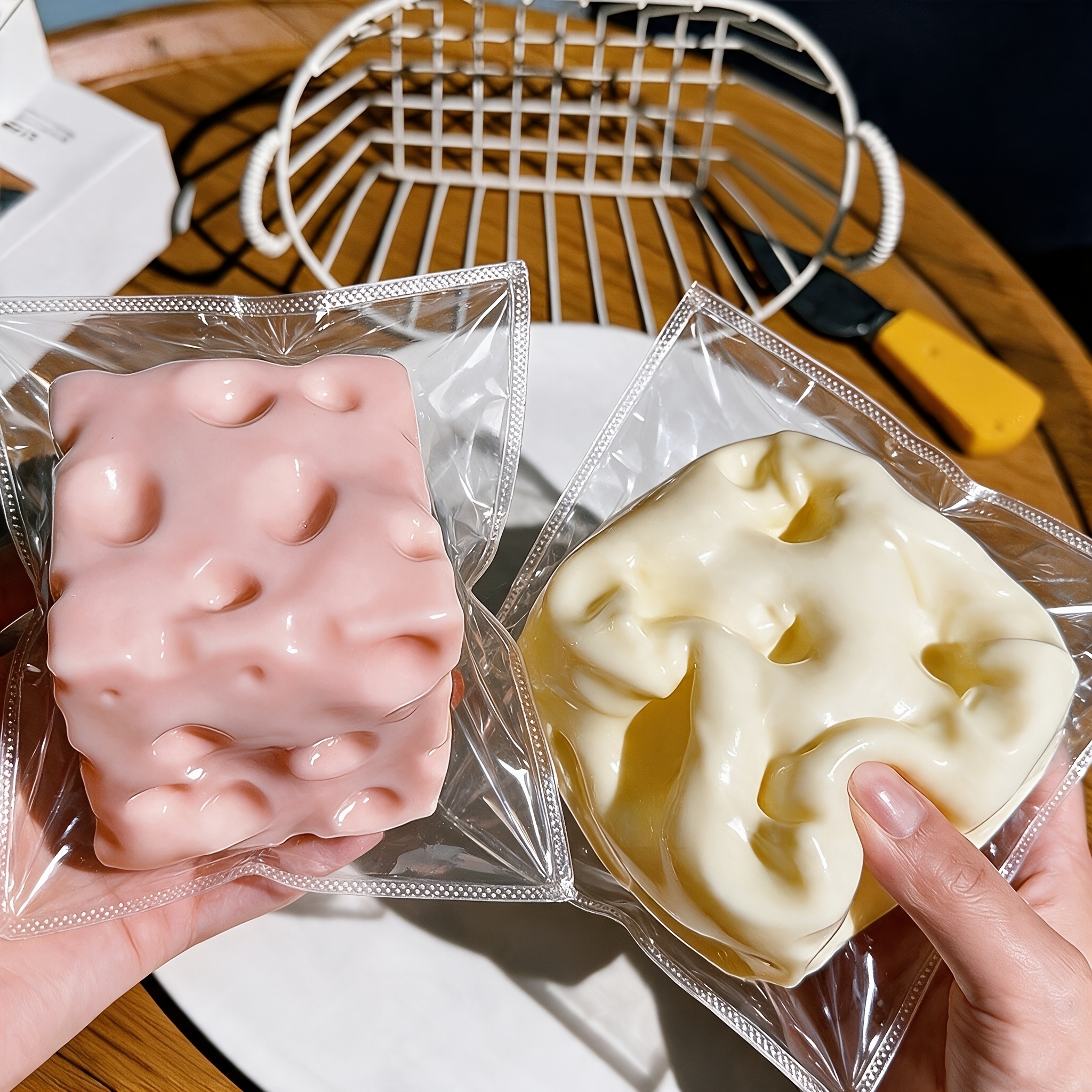 item picture 2pcs   cheese block squeeze toys with   filling for   cheese shaping   birthday gifts classroom rewards   gifts halloween gifts squeeze toys with soft and squeezable texture in random  