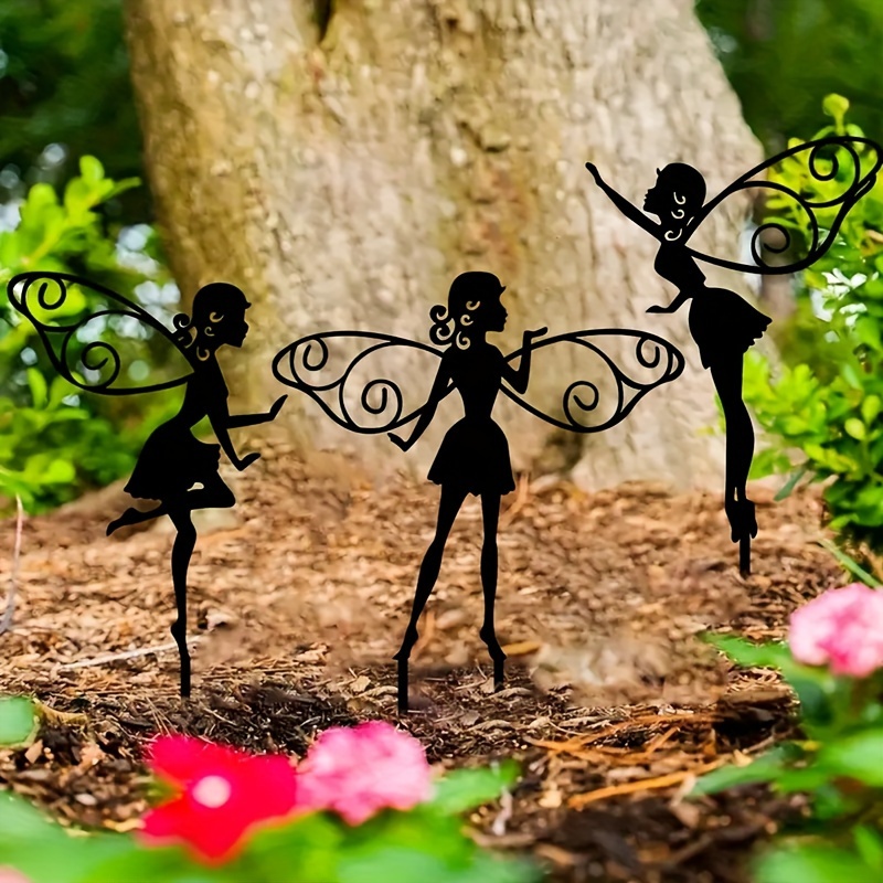 

3pcs Flower Fairy Silhouette Garden Sign With Stakes, Ground Insert Garden Decor, Outdoor Home Decor, Insert Decoration For Home Garden Patio, Fence Yard Lawn Art Decor, Spring Decoration