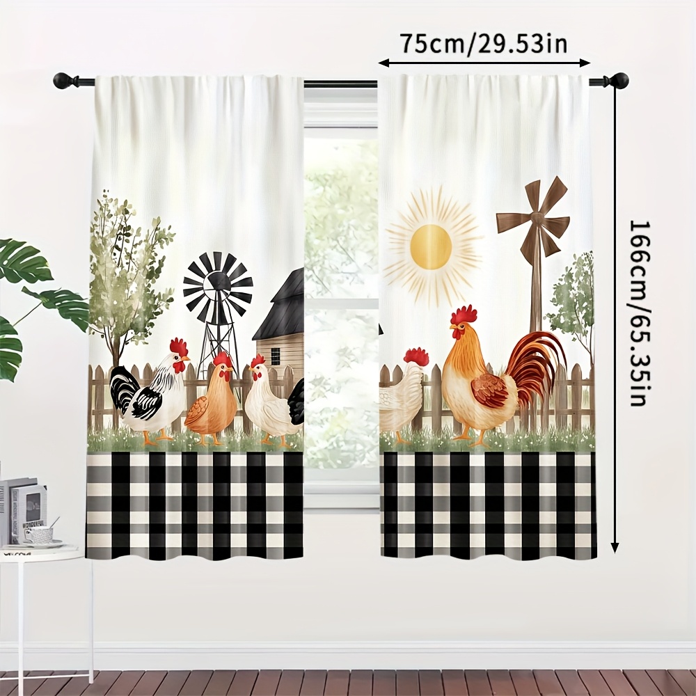 TEMU 2 piezas, Cortinas Temáticas de Moda para Todas con Diseño de Divertido y Estilo Granja, 100% Poliéster, Perfectas para Sala, Dormitorio,