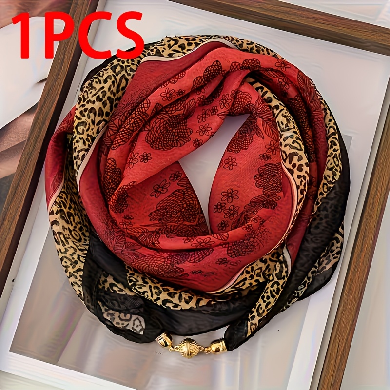 TEMU 1pc/2pcelegant Leopard Print Scarf With Magnetic , Not Easy To Fall Off For Women's Neck Warmer, From, Light And Breathable For