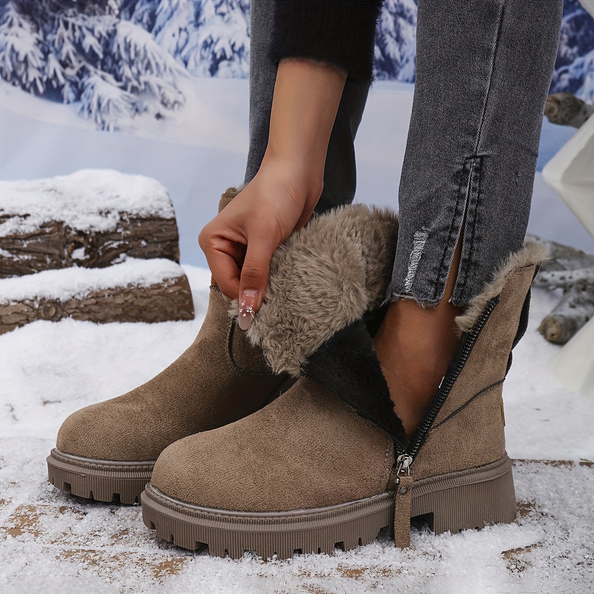 

Women' Color Snow Boots, Plush Lined Warm Bottom Ankle Boots, Winter Non-slip Casual Short Boots