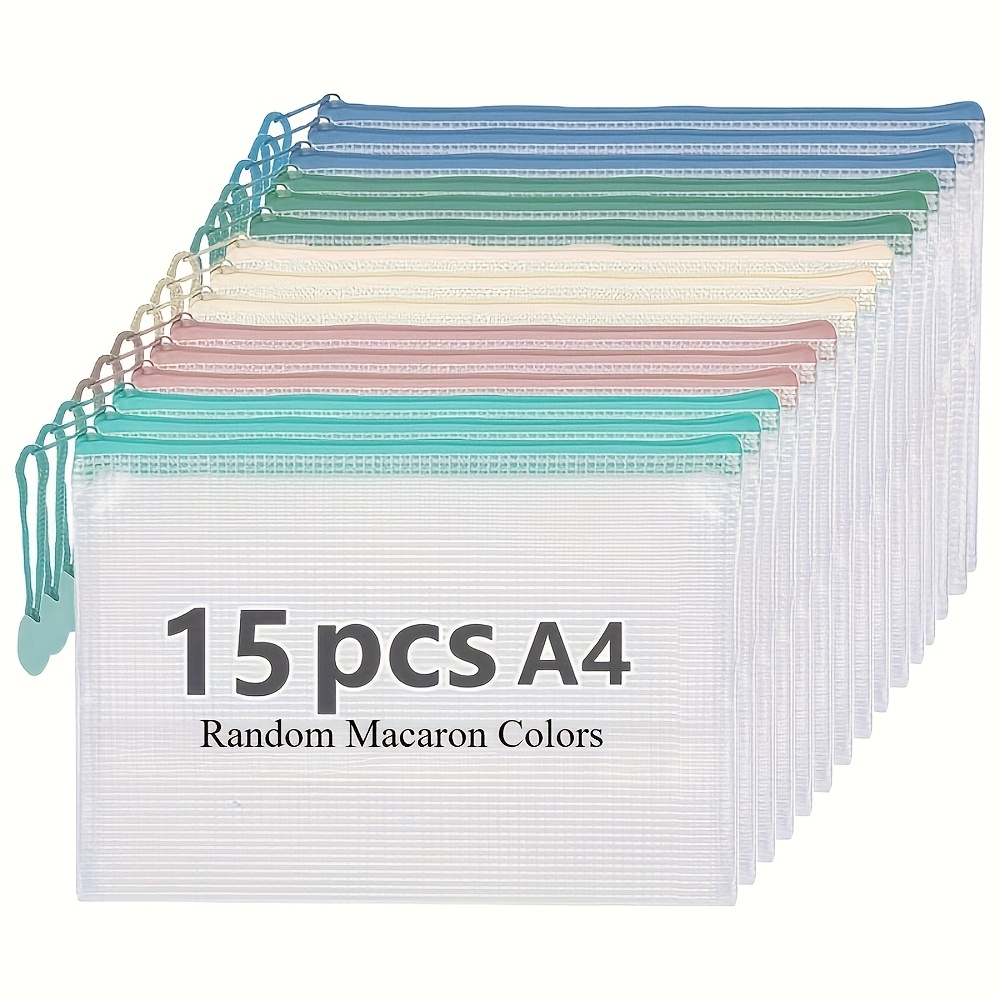 TEMU Lot de 15 pochettes à avec fermeture éclair, sac de rangement pour documents, sac en plastique à fermeture éclair pour de classe, format A4,