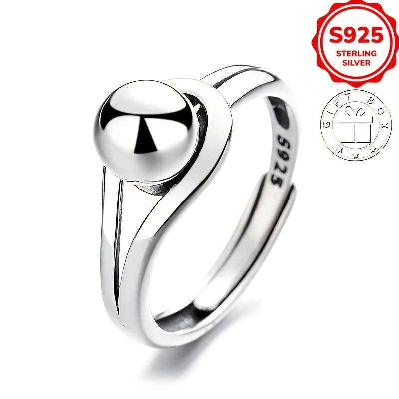 TEMU 1pc S925 Pure Silver Minimalist Ring With Unique Geometric Spherical Design And An , Approximately 0.09oz