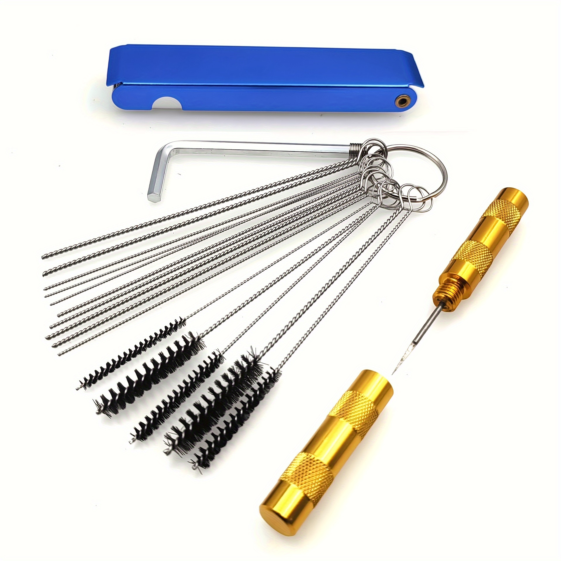 

Carburetor Cleaning Brush Set, Spray Cutting Mouth Cleaning Tool, Stainless Steel Cleaning Brush, 10 Needles + 5 Hair Brushes + A Wrench + An Aluminum Box Needle + A Scraper