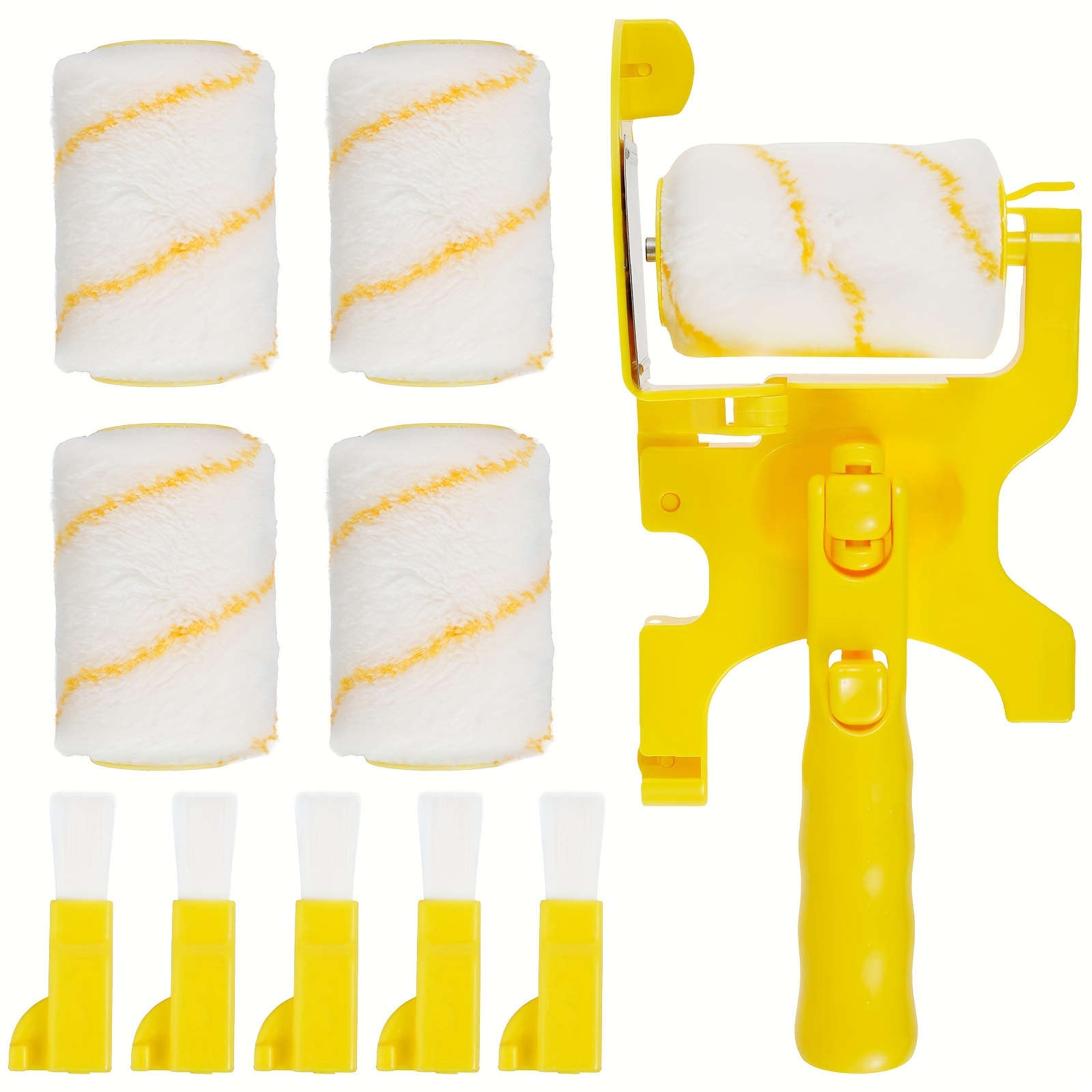 

1set Paint Edger Roller Brush Kit Plastic Wall Paint Roller Multifunctional House Decoration Painting Brush Hand-held Paint Edger Combo Set With 5 Rollers And 5 Brushes For Door Ceiling