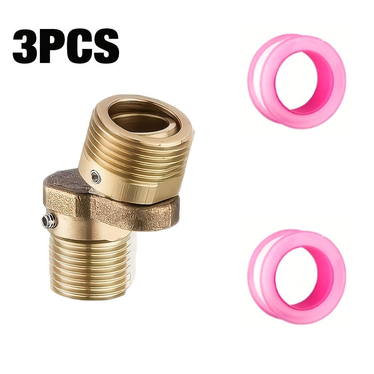 TEMU 3pcs/set Shower Head Adapter Set, Including 2pcs Material Belt, Copper Shower Head Reducers, 360° Adjustable, Slant Angle Arc Foot Curved Faucet