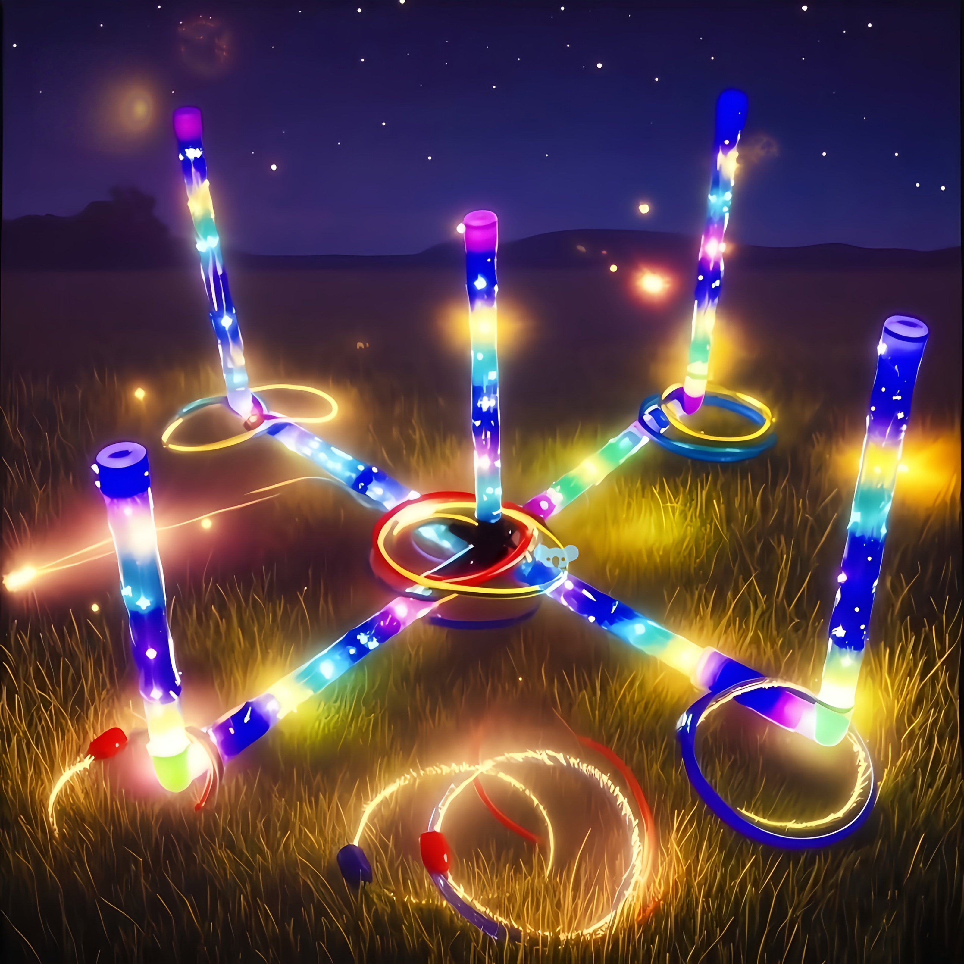 TEMU Led Ring Toss Outdoor Game With Led-lit Rings - Lawn & Family Suitable , Birthday/christmas/holiday Gift, Throwing Competition For Backyard, Park, Parties