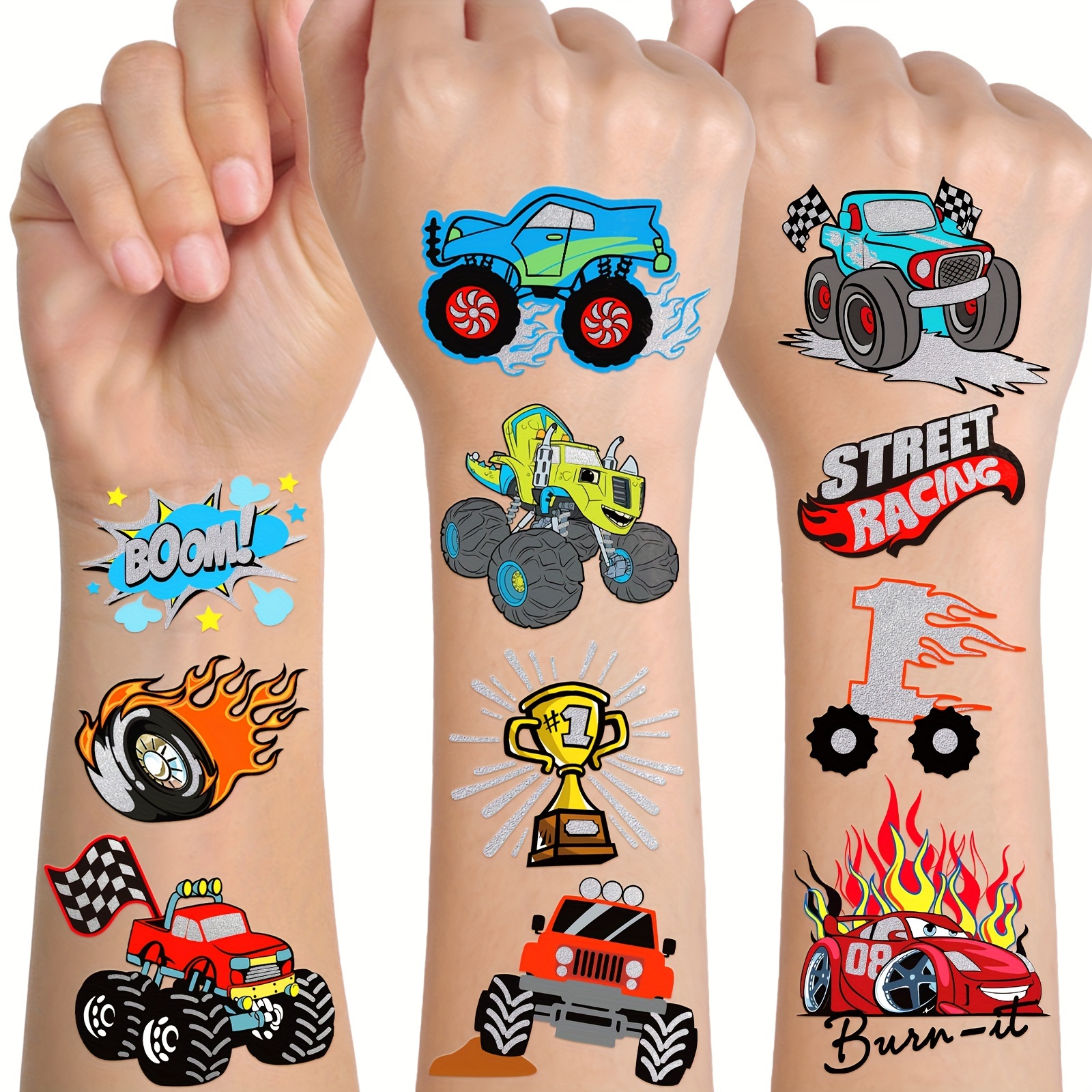 

75pcs Car & Party Supplies - Tattoos Trucks, Big , , , Rectangular , Makeup For ' Parties / , For Boys